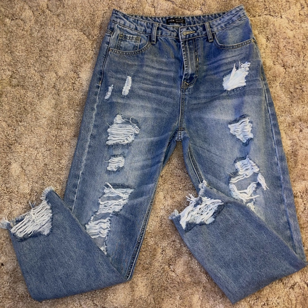 Shein BLUES Stone Wash High-Waisted Boyfriend Jeans